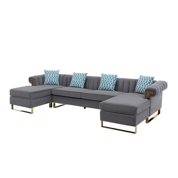 Lilola Home Maddie Gray Velvet 5-Seater Double Chaise Sectional Sofa 89840-5
