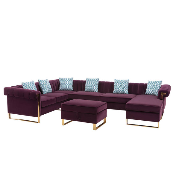 Lilola Home Maddie Purple Velvet 7-Seater Sectional Sofa with Reversible Chaise and Storage Ottoman 89840PE-3
