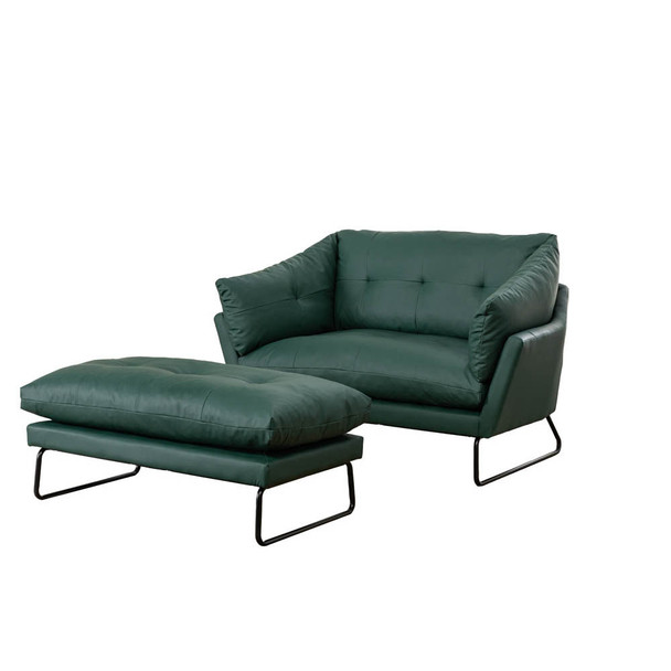 Lilola Home Karla Green PU Leather Contemporary Loveseat and Ottoman 88863GN
