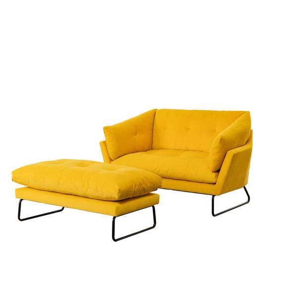 Lilola Home Karla Yellow Velvet Contemporary Loveseat and Ottoman 88864YW
