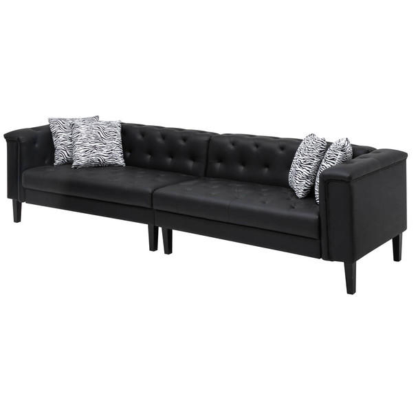 Lilola Home Sarah Black Vegan Leather Tufted Sofa With 4 Accent Pillows 89224-S
