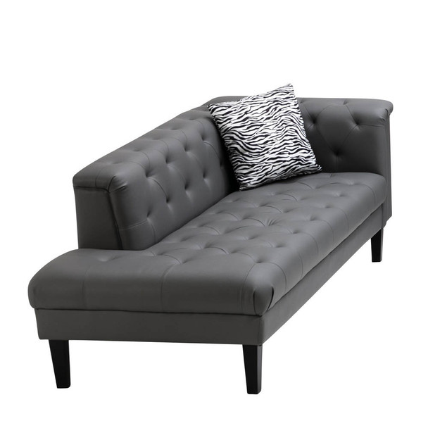 Lilola Home Sarah Gray Vegan Leather Tufted Chaise With 1 Accent Pillow 89225-CH
