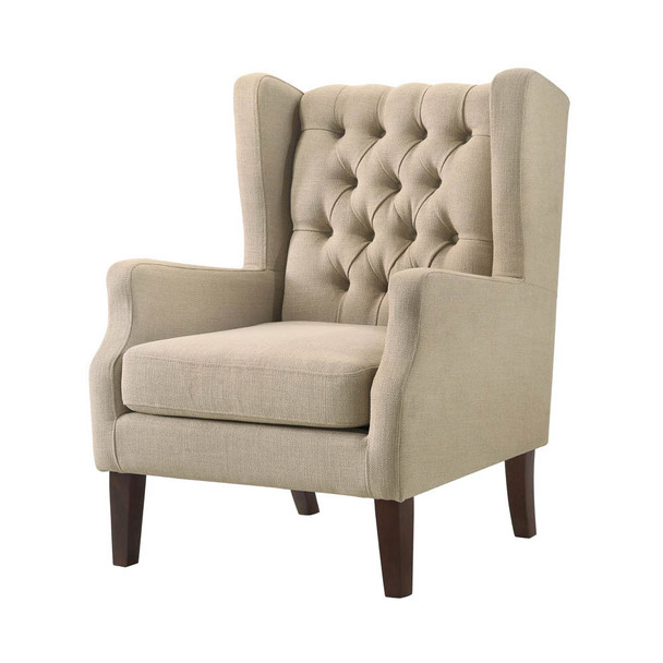 Lilola Home Irwin Beige Linen Button Tufted Wingback Chair 88862BE
