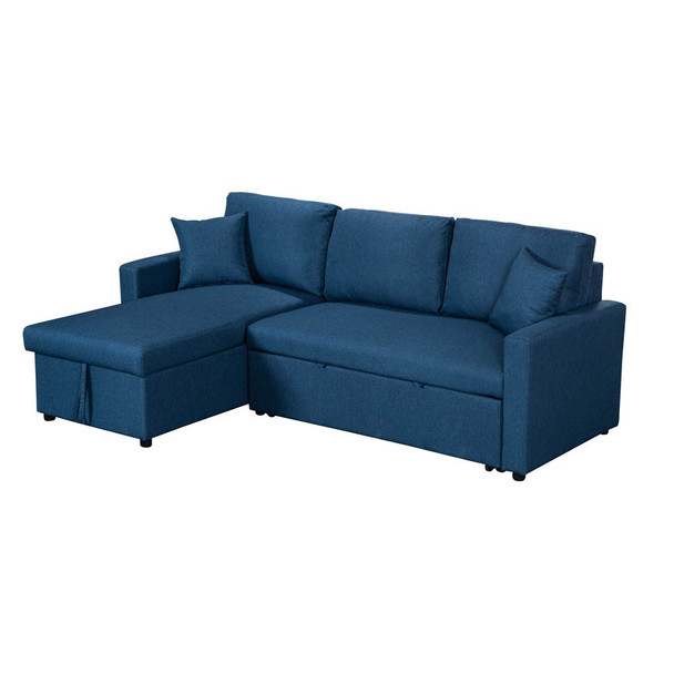 Lilola Home Paisley Blue Linen Fabric Reversible Sleeper Sectional Sofa with Storage Chaise 81410BU