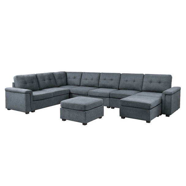 Lilola Home Isla Gray Woven Fabric 9-Seater Sectional Sofa with Ottomans 81804-2B
