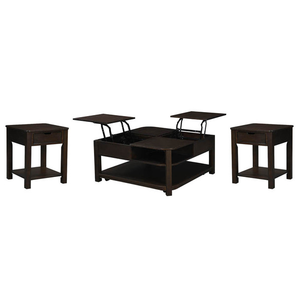 Lilola Home Flora 3 Piece Dark Brown MDF Lift Top Coffee and End Table Set 98006-EEC
