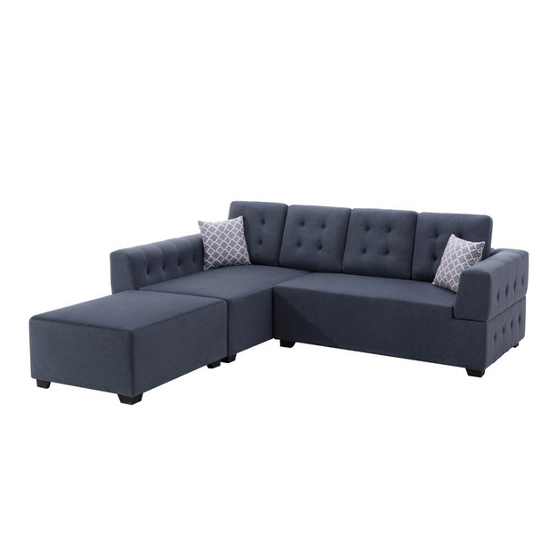 Lilola Home Ordell Dark Gray Linen Fabric Sectional Sofa with Left Facing Chaise Ottoman and Pillows 89718
