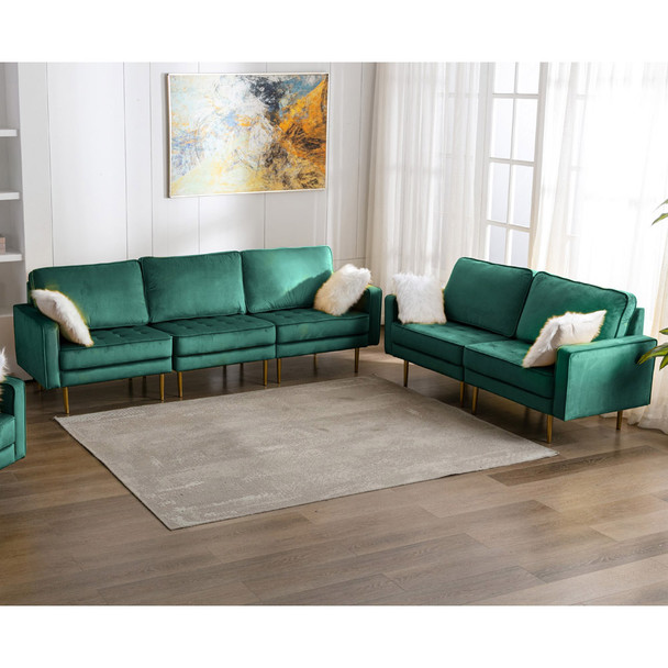 Lilola Home Theo Green Velvet Sofa Loveseat Living Room Set with Pillows 81359GN-SL
