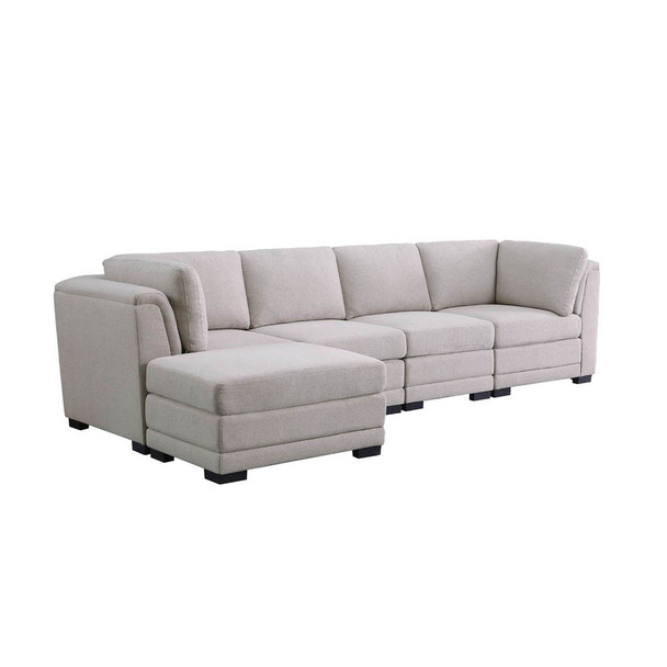 Lilola Home Kristin Light Gray Linen Fabric Reversible Sectional Sofa with Ottoman 88020-1A
