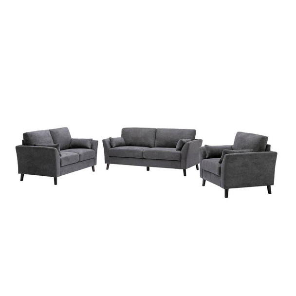 Lilola Home Damian Gray Velvet Fabric Sofa Loveseat Chair Living Room Set 89728
