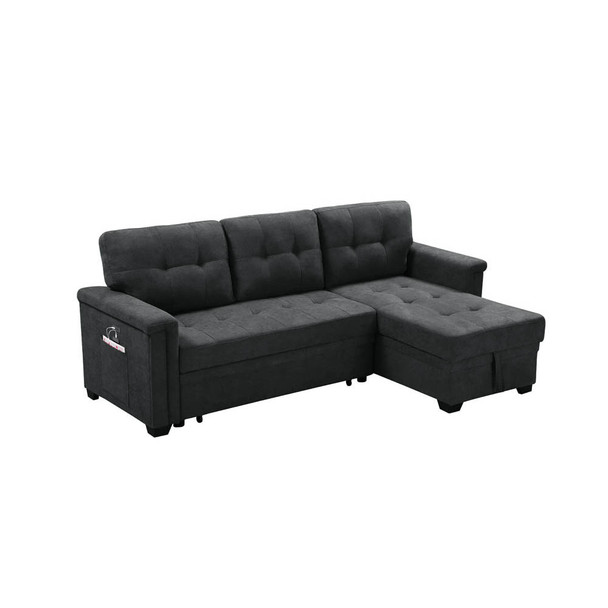 Lilola Home Kinsley Dark Gray Woven Fabric Sleeper Sectional Sofa Chaise with USB Charger and Tablet Pocket 881384