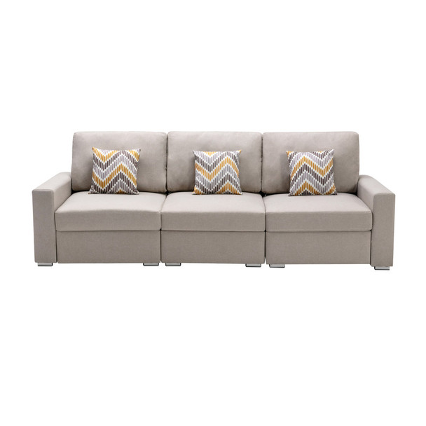 Lilola Home Nolan Beige Linen Fabric Sofa with Pillows and Interchangeable Legs 89420-14