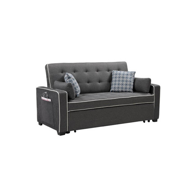 Lilola Home Austin Modern Gray Fabric Sleeper Sofa with 2 USB Charging Ports and 4 Accent Pillows 883013