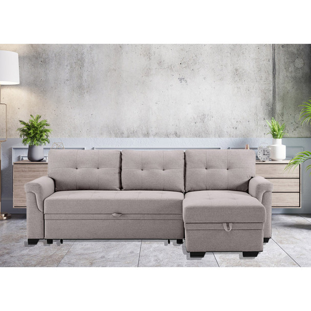 Lilola Home Hunter Light Gray Linen Reversible Sleeper Sectional Sofa with Storage Chaise 981340
