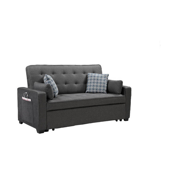 Lilola Home William Modern Gray Fabric  Sleeper Sofa with 2 USB Charging Ports and 4 Accent Pillows 83014