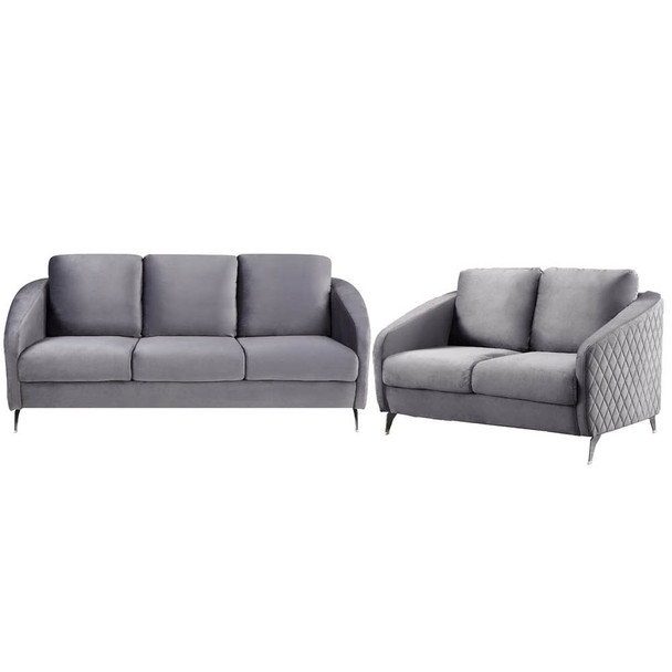 Lilola Home Sofia Gray Velvet Fabric Sofa Loveseat Living Room Set 89720-SL