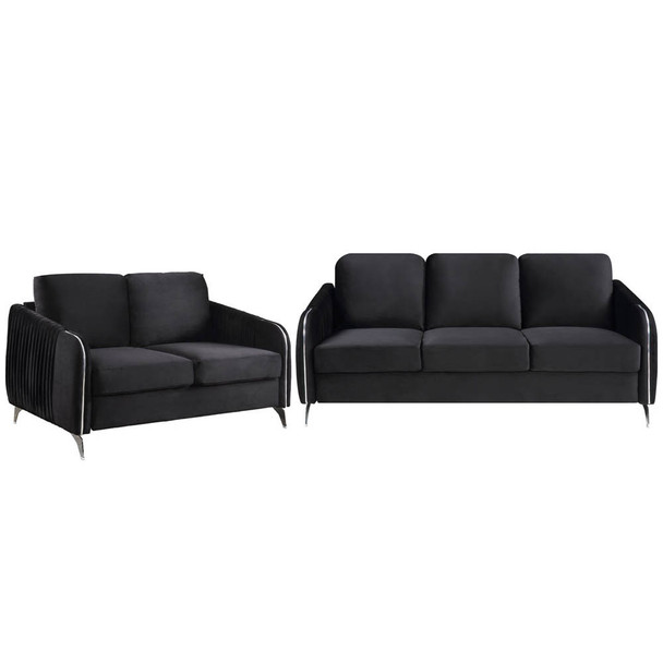 Lilola Home Hathaway Black Velvet Fabric Sofa Loveseat Living Room Set 89726-SL