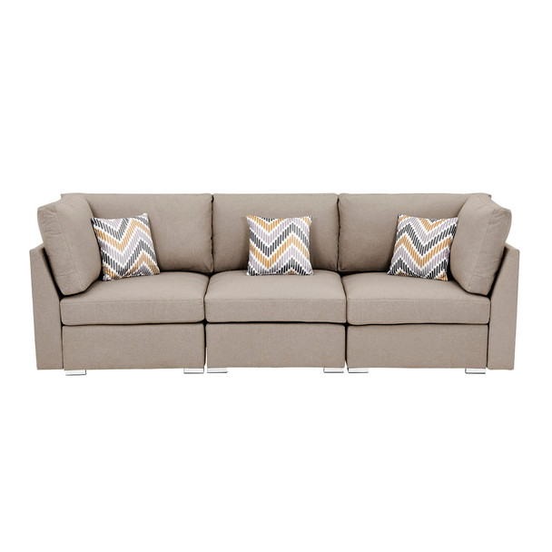 Lilola Home Amira Beige Fabric Sofa Couch with Pillows 89820-3