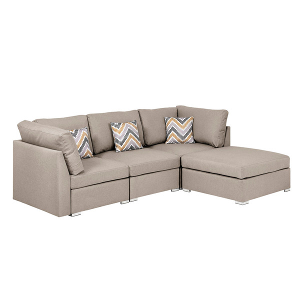 Lilola Home Amira Beige Fabric Sofa with Ottoman and Pillows 89820-8