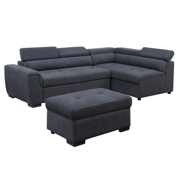 Lilola Home Haris Dark Gray Fabric Sleeper Sofa Sectional with Adjustable Headrest and Storage Ottoman 89138