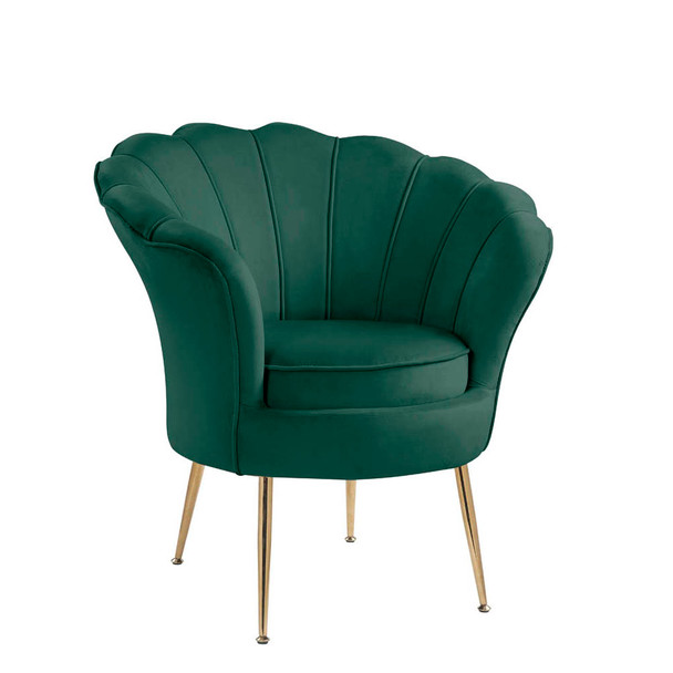 Lilola Home Angelina Green Velvet Scalloped Back Barrel Accent Chair with Metal Legs 88880GN