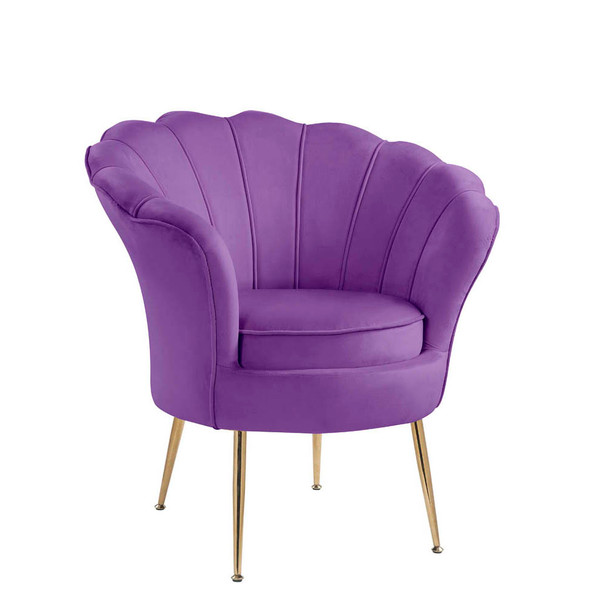 Lilola Home Angelina Purple Velvet Scalloped Back Barrel Accent Chair with Metal Legs 88880PE