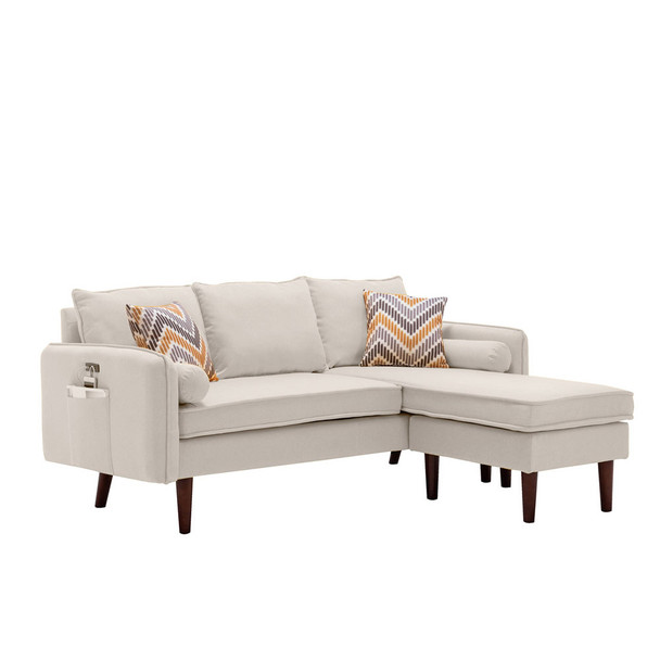 Lilola Home Mia Beige Sectional Sofa Chaise with USB Charger & Pillows 89628BE