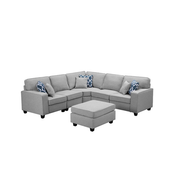 Lilola Home Sonoma Light Gray Linen 6Pc Modular L-Shape Sectional Sofa with Ottoman 89120-3