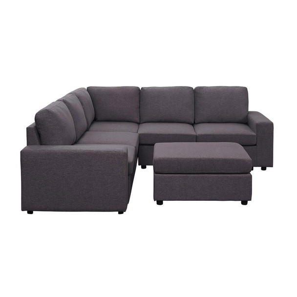 Lilola Home Decker Sectional Sofa with Ottoman in Dark Gray Linen 81801-6