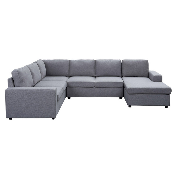 Lilola Home Warren Light Gray Linen 6 Seat Reversible Modular Sectional Sofa Chaise 81802-4