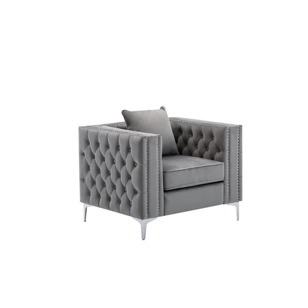 Lilola Home Lorreto Gray Velvet Chair 89715-C