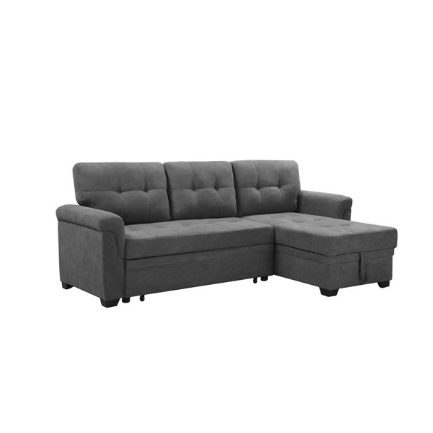 Lilola Home Lucca Gray Fabric Reversible Sectional Sleeper Sofa Chaise with Storage 89142