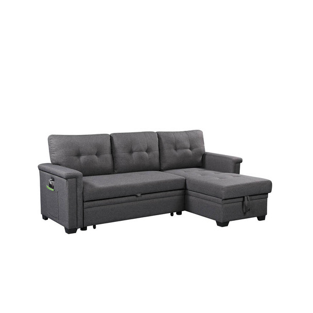 Lilola Home Ashlyn Dark Gray Reversible Sleeper Sectional Sofa with Storage Chaise, USB Charging Ports and Pocket 81382