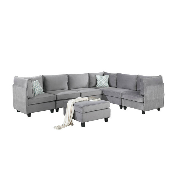 Lilola Home Simona Gray Velvet 7Pc Modular Sectional Sofa 88019-2