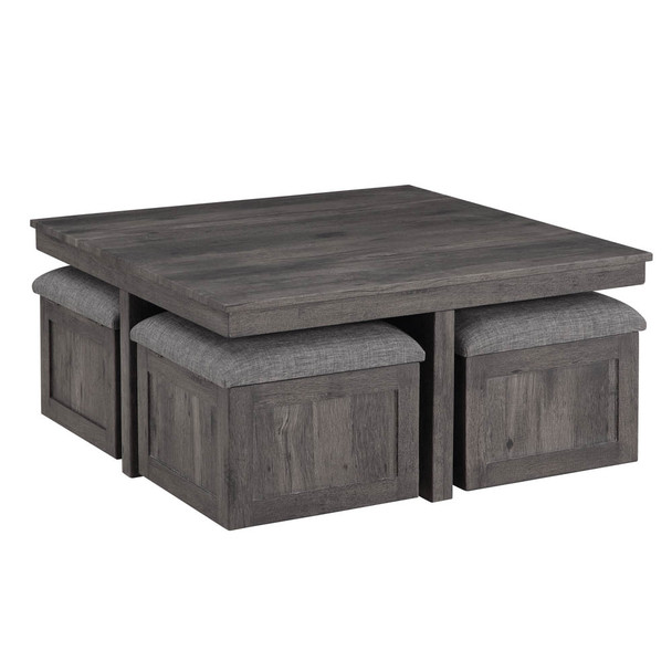 Lilola Home Moseberg Rustic Wood Coffee Table with Storage Stools 98013