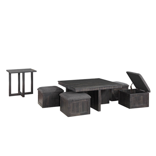 Lilola Home Moseberg Gray Oak Coffee Table with Storage Stools and End Table Set 98015-SET