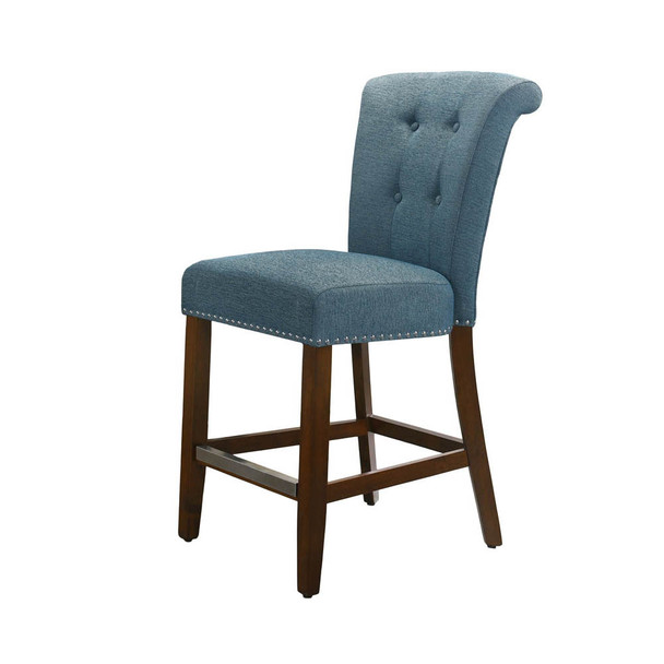 Lilola Home Auggie Blue Fabric Counter Height Chair with Nailhead Trim 30514