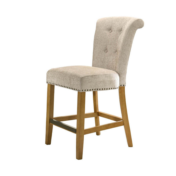 Lilola Home Auggie Cream Fabric Counter Height Chair with Nailhead Trim 30515