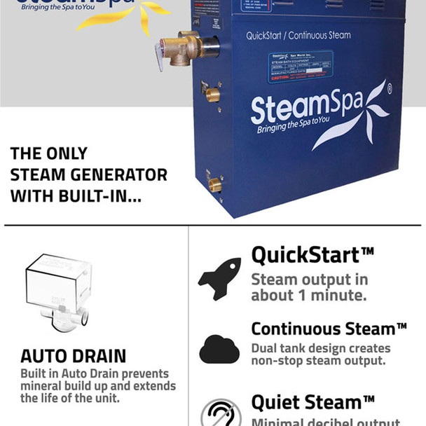 SteamSpa 4.5 KW QuickStart Acu-Steam Bath Generator with Built-in Auto Drain - D-450-A