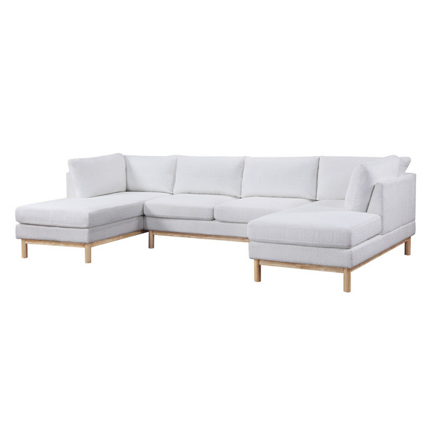 Lilola Home Hallie White Sherpa 124" Wide Double Chaise U-Shape Sectional Sofa - 83123 