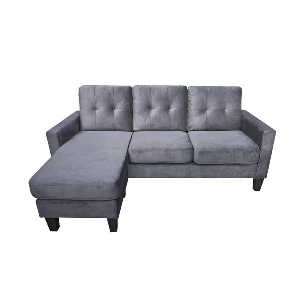 Lilola Home Everett Gray Velvet Reversible Sectional Sofa Chaise - 82999 