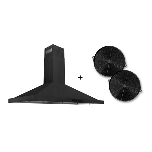 ZLINE 42" Convertible Wall Mount Range Hood in Black Stainless Steel with Set of 2 Charcoal Filters, LED lighting and Dishwasher-Safe Baffle Filters - BSKBN-CF-42