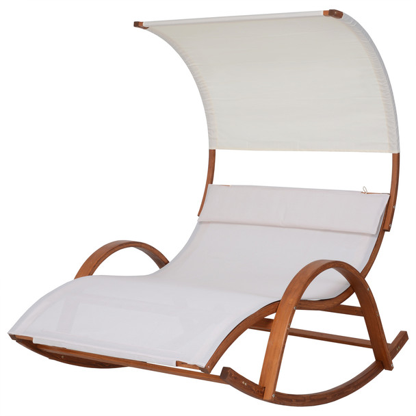 Deko Living Outdoor Cedar Wood Patio Lounge Daybed with White Textilene Fabric & Canopy - COP20205WHT