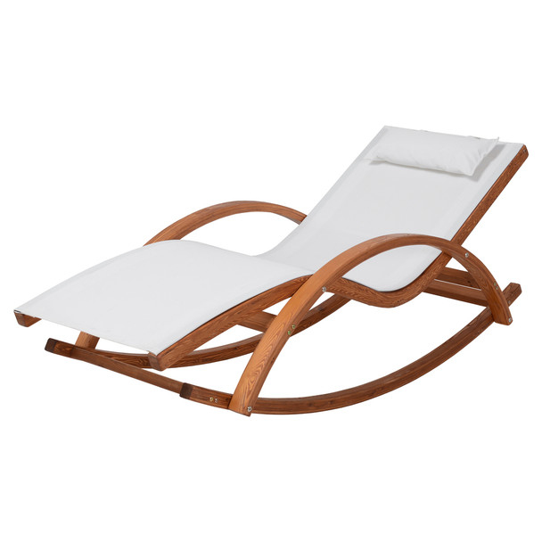 Deko Living Outdoor Cedar Wood Patio Lounge Chair with White Textilene Fabric - COP20206WHT