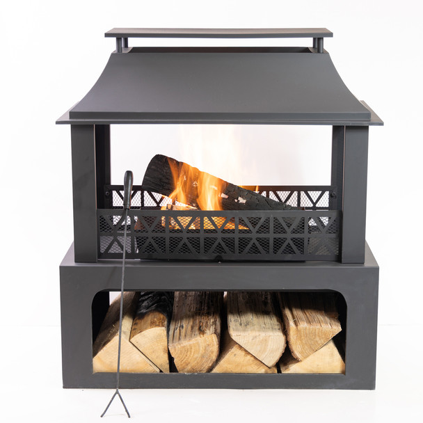 Deko Living 36 Inch Rectangular Outdoor Steel Woodburning Fireplace with Log Storage Compartment - COB10511