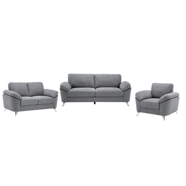 Lilola Home Villanelle Light Gray Linen Sofa Loveseat Chair Living Room Set - 89732-SLC  1