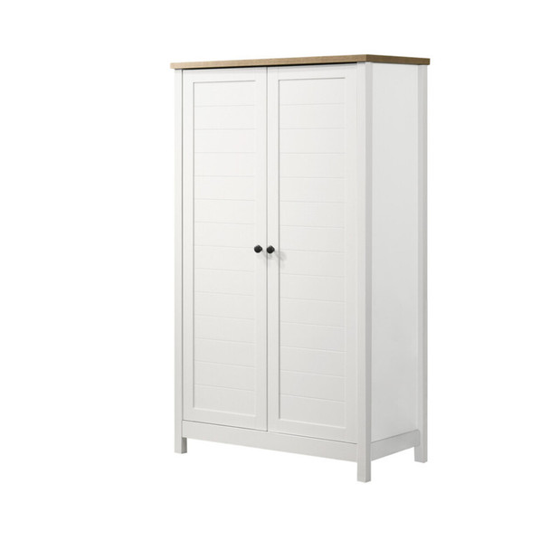 Lilola Home Claire White Storage Cabinet with Oak Accent Finish and Framed Slatted Panel Design - 96001  1