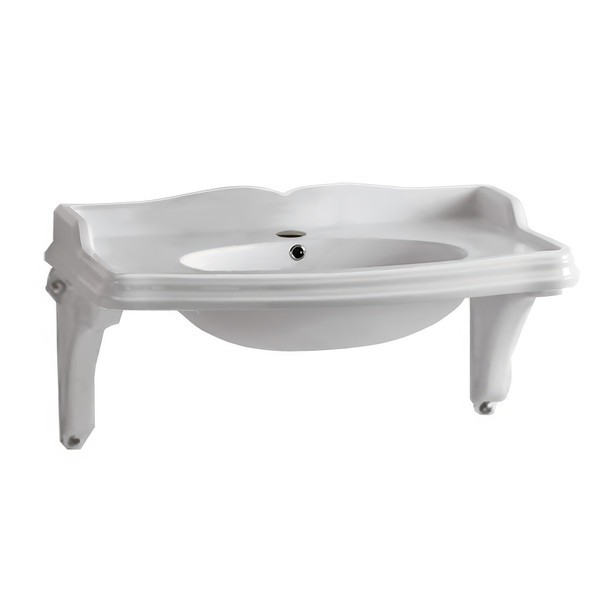 Whitehaus Isabella Collection Large Rectangular Wall Mount Basin With Integrated Oval Bowl - AR864-MNSLEN-1H