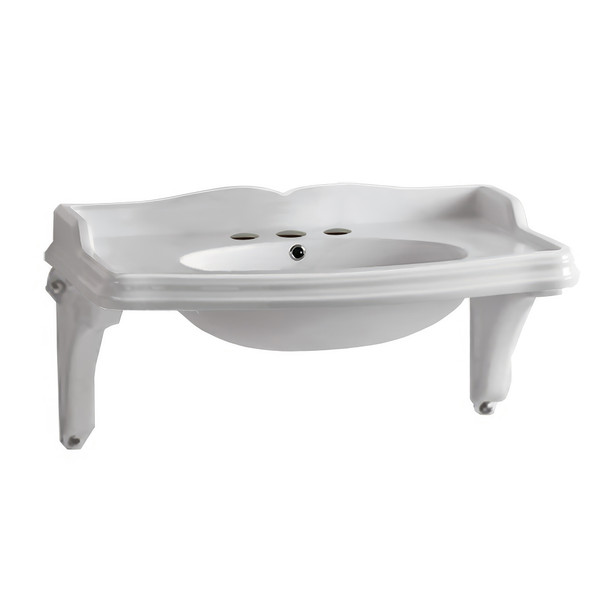 Whitehaus Isabella Collection Large Rectangular Wall Mount Basin With Integrated Oval Bowl - AR864-MNSLEN-3H