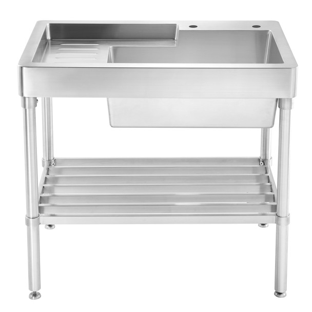 Whitehaus Pearlhaus Brushed Stainless Steel Single Bowl, Freestanding Utility Sink With Drainboard And Lower Rack - WH33209-LEG-NP